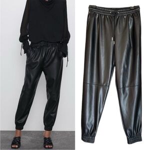 Zara vegan leather black joggers